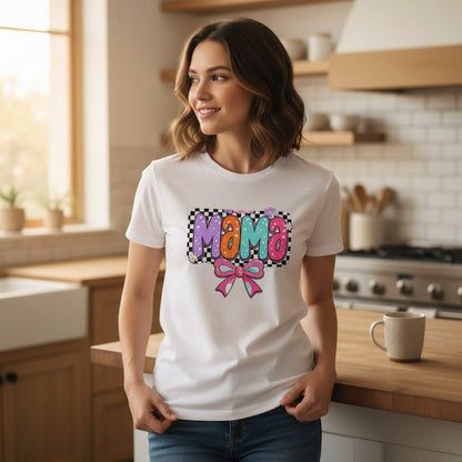 Cute Bow Graphic Mama Cotton Tee For Mommy