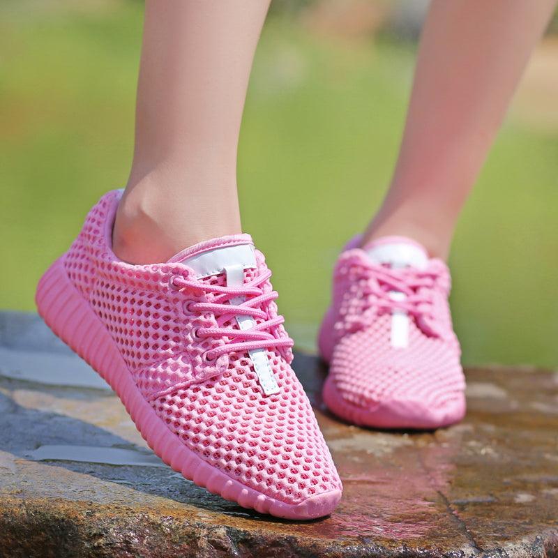 Stevvex women's pink mesh lace-up sneakers lightweight breathable walking shoes pair on Tampa Home & Garden Store