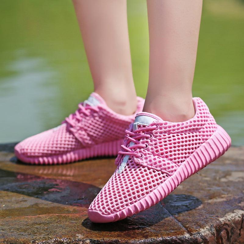 Stevvex women's lightweight breathable mesh lace-up athletic sneakers pink for casual walking on Tampa Home & Garden Store