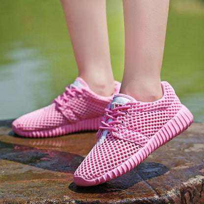 Stevvex women's lightweight breathable mesh lace-up athletic sneakers pink for casual walking on Tampa Home & Garden Store