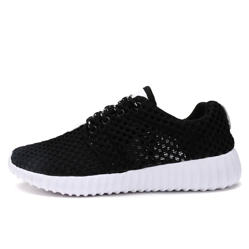 Womens Stevvex breathable mesh casual sneakers black lace-up with white sole on Tampa Home & Garden Store