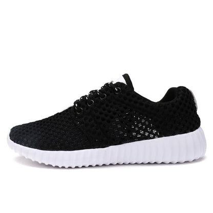 Womens Stevvex breathable mesh casual sneakers black lace-up with white sole on Tampa Home & Garden Store
