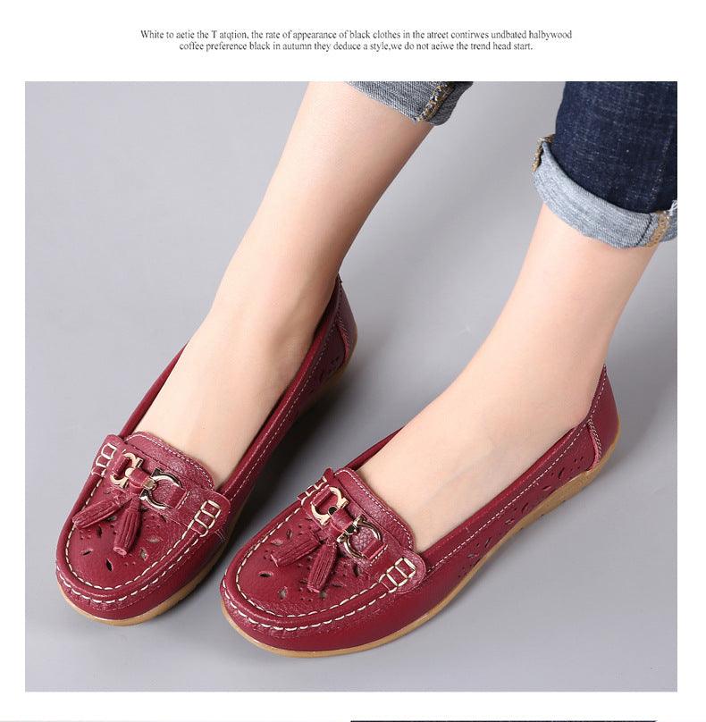 Stevvex womens red genuine leather flats with tassel and horsebit detail slip-on casual loafers on Tampa Home & Garden Store