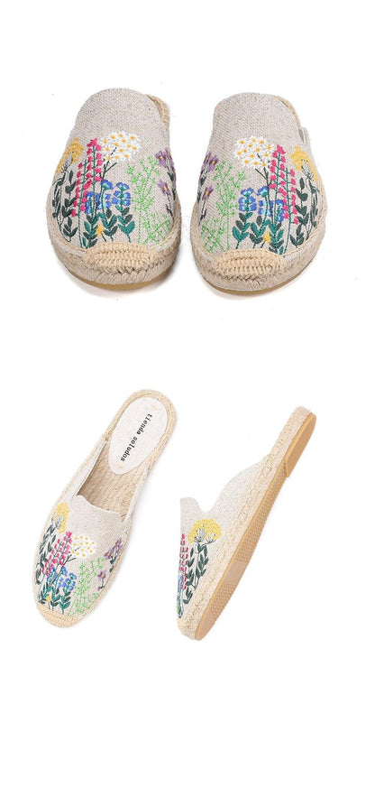 Stevvex hemp floral espadrille slippers in beige with colorful embroidery orthopedic on Tampa Home & Garden Store