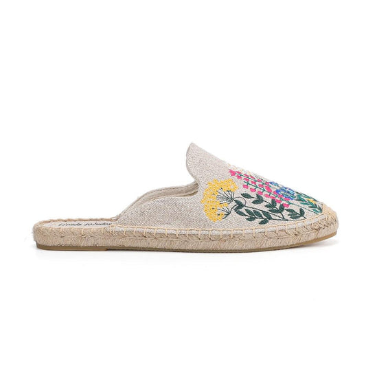 Hemp slide slippers with floral embroidery and espadrille rope sole natural beige on Tampa Home & Garden Store