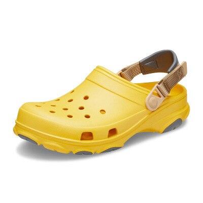 Stevvex Comfy Non Slip Beach Clogs yellow with perforated upper and adjustable strap slippers on Tampa Home & Garden Store