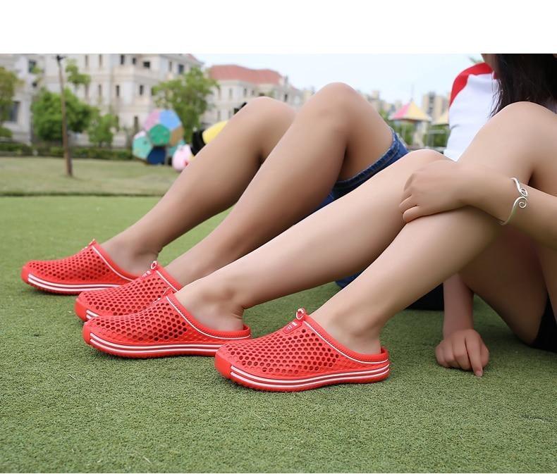 Three red perforated EVA sandals for women, breathable hollow-out beach slippers on Tampa Home & Garden Store