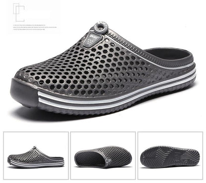 Womens Stevvex perforated EVA sandals gray breathable hollow-out garden clog with white sole on Tampa Home & Garden Store