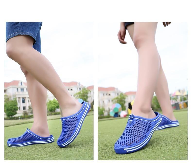 Stevvex women's blue hollow-out breathable mesh sandals with EVA sole garden slippers on Tampa Home & Garden Store