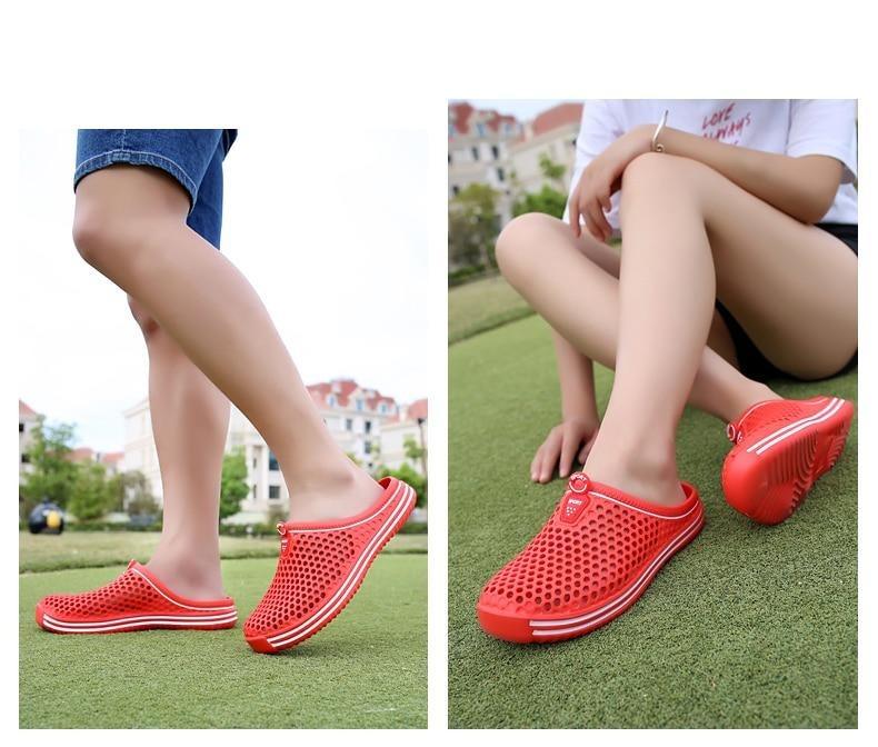 Stevvex red EVA sandals perforated slip-on clogs for women on Tampa Home & Garden Store