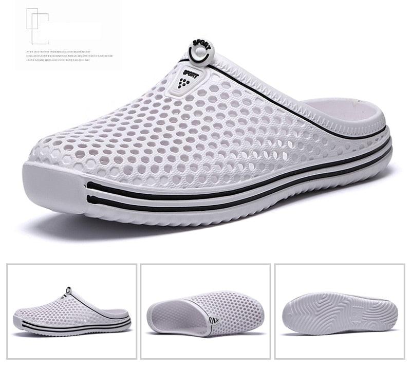 Stevvex Womens sandals mesh breathable slip-on white hollow-out EVA beach slippers on Tampa Home & Garden Store