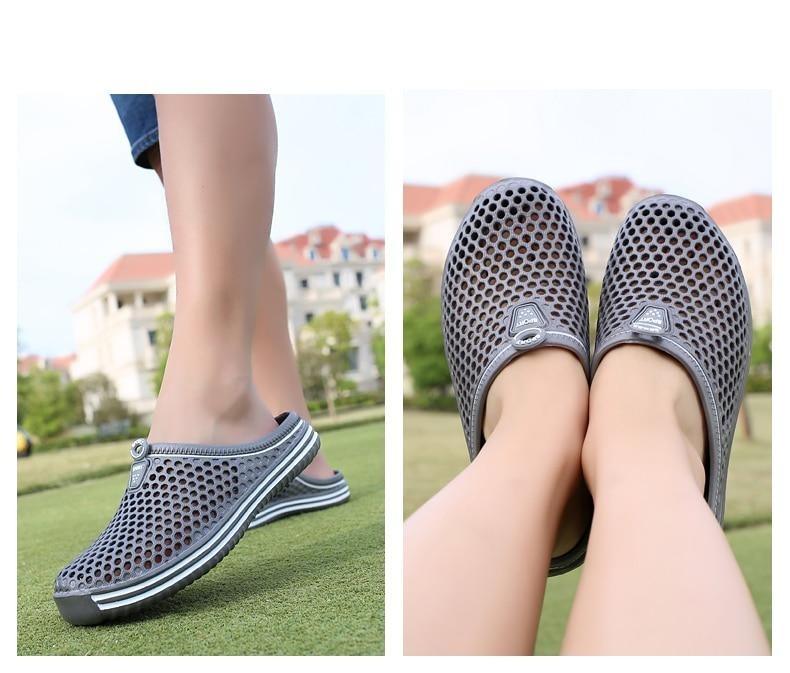 Stevvex grey mesh sandals with breathable hollow-out design and EVA massage sole on Tampa Home & Garden Store