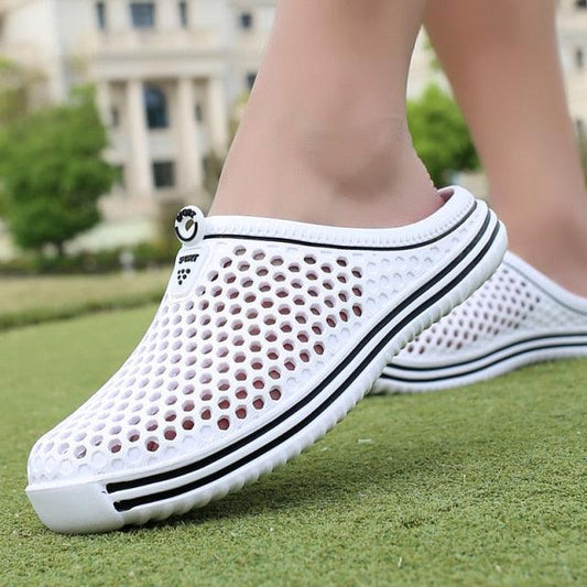 Stevvex women's white breathable mesh sandals with perforated upper and EVA striped sole on Tampa Home & Garden Store