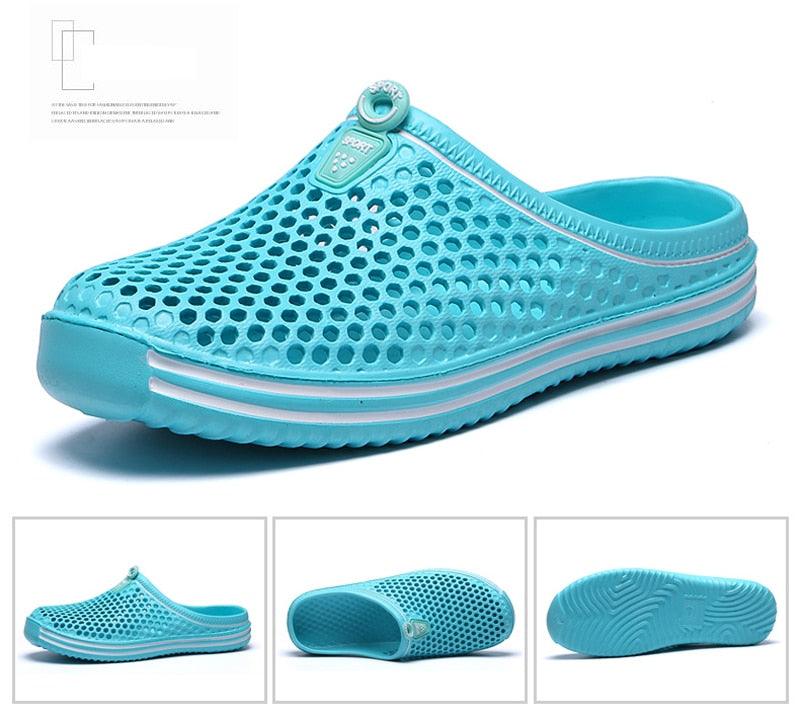 Stevvex womens sandals blue hollow-out breathable EVA beach slippers with massaging sole on Tampa Home & Garden Store