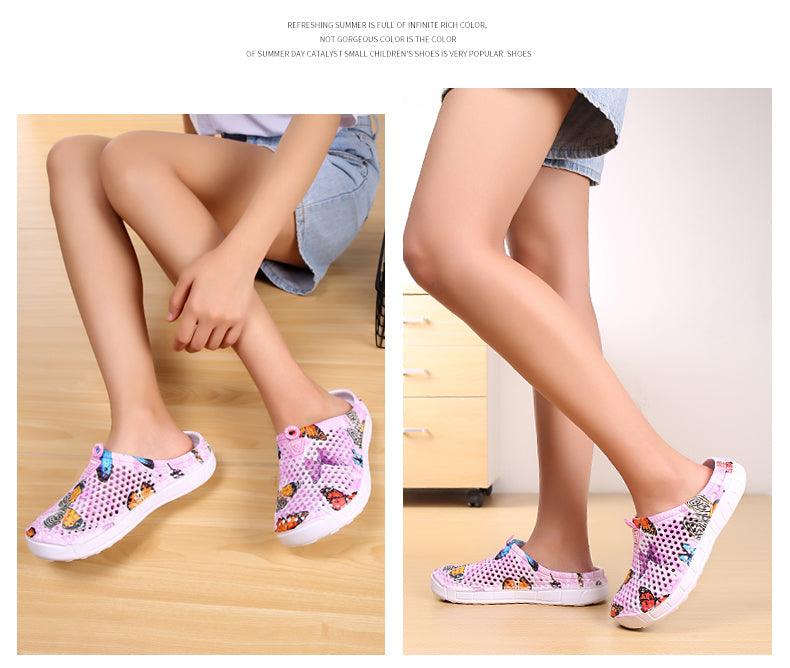 Women's pink butterfly-print mesh slip-on sandals quick-dry lightweight anti-slip sole on Tampa Home & Garden Store