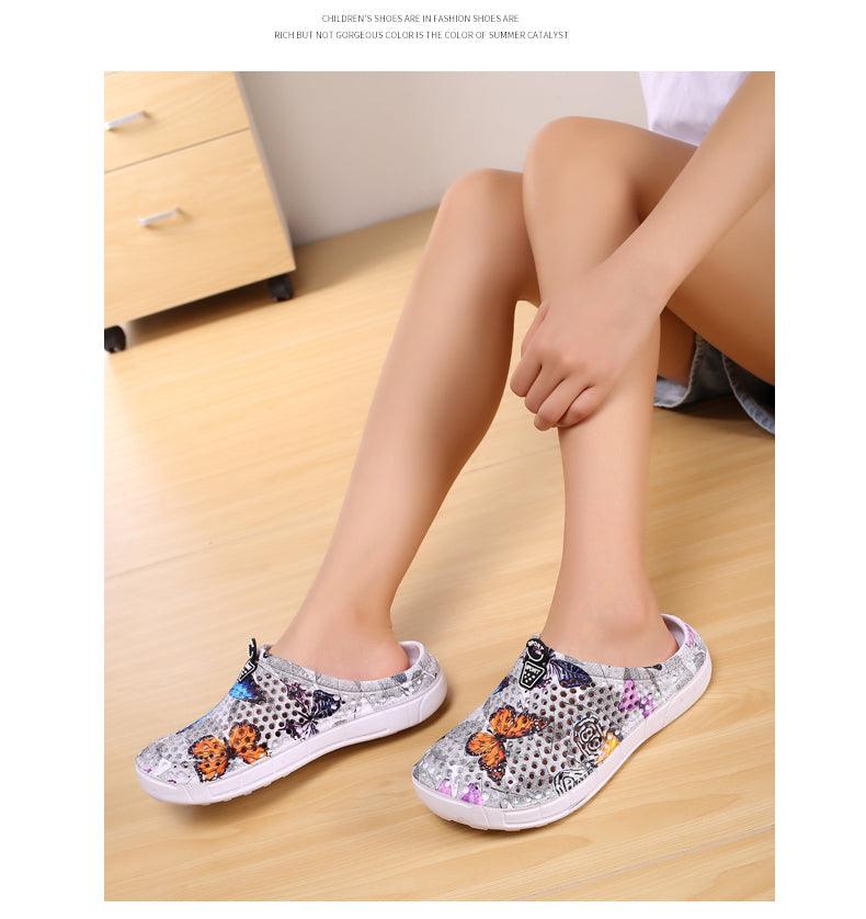 Stevvex women's slip-on quick-dry water clogs pair with butterfly print, breathable mesh on Tampa Home & Garden Store