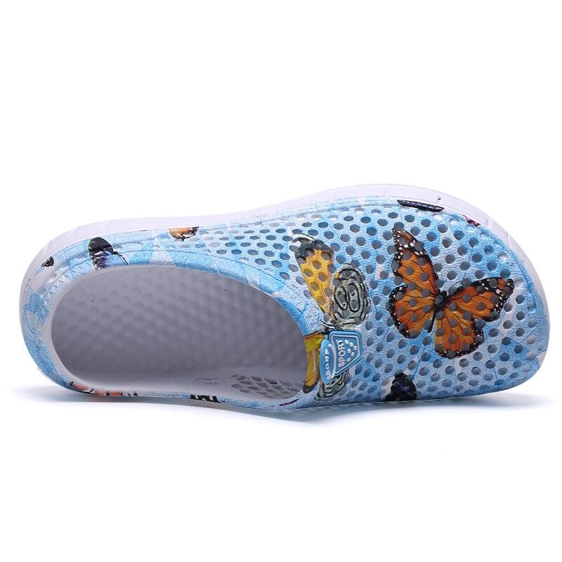 Womens slip-on quick-dry water clogs in blue butterfly mesh, breathable Stevvex sandals on Tampa Home & Garden Store