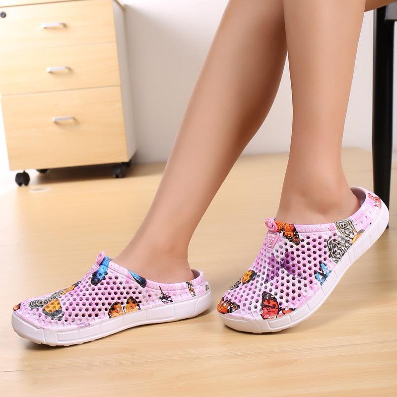 Womens Slip-On Quick Dry Water Clogs pink mesh pair with anti-slip sole on Tampa Home & Garden Store