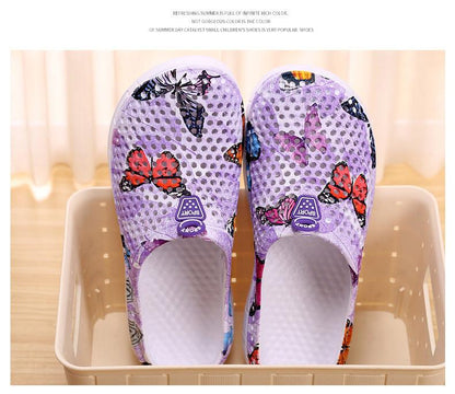 Stevvex womens slip-on quick-dry water clogs with purple butterfly mesh print slippers on Tampa Home & Garden Store