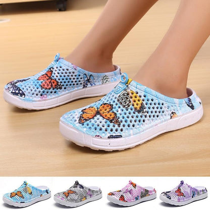 Womens Stevvex Slip-On Quick Dry Water Clogs blue butterfly mesh perforated slippers on Tampa Home & Garden Store