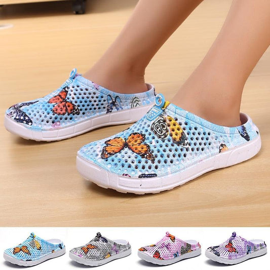Womens Stevvex Slip-On Quick Dry Water Clogs blue butterfly mesh perforated slippers on Tampa Home & Garden Store