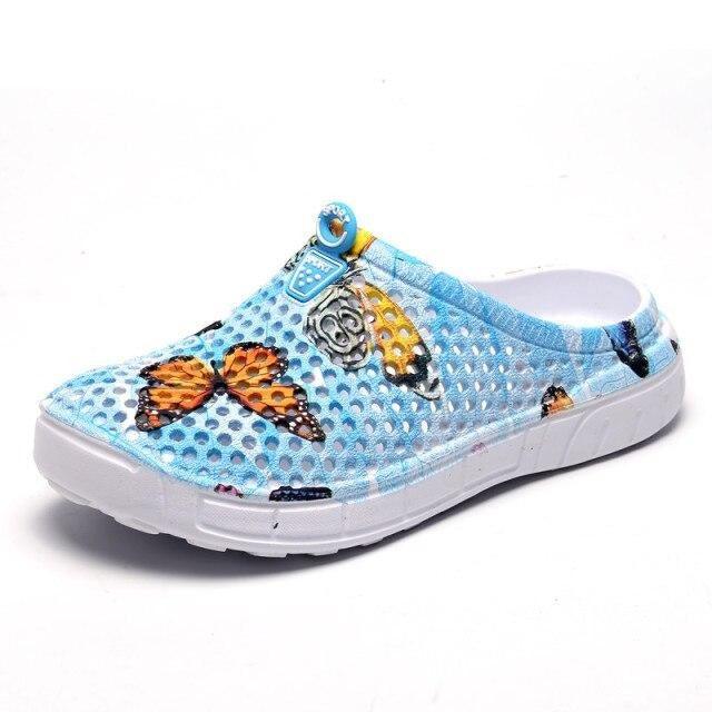 Womens slip-on quick-dry water clogs in light blue mesh by Stevvex slippers anti-slip sole on Tampa Home & Garden Store