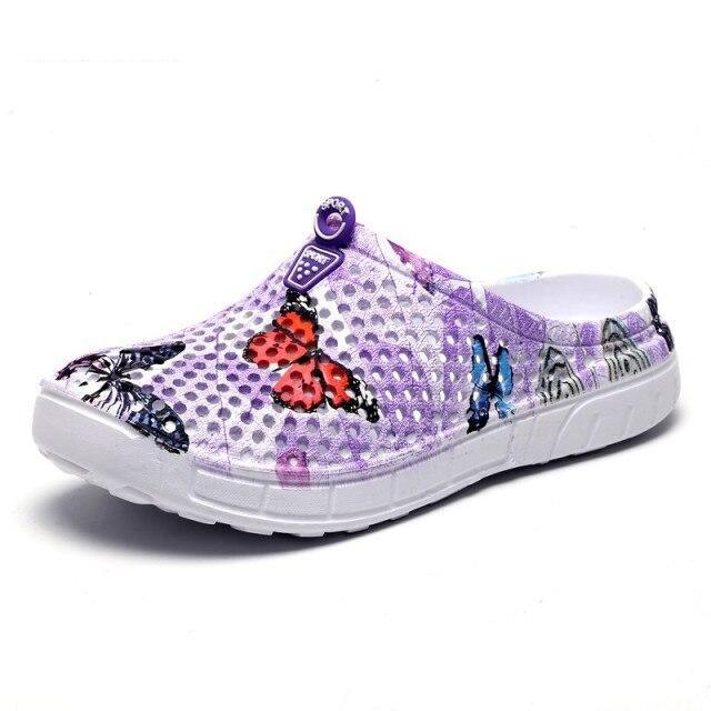 Stevvex womens slip-on quick-dry water clogs with purple mesh upper and anti-slip sole on Tampa Home & Garden Store