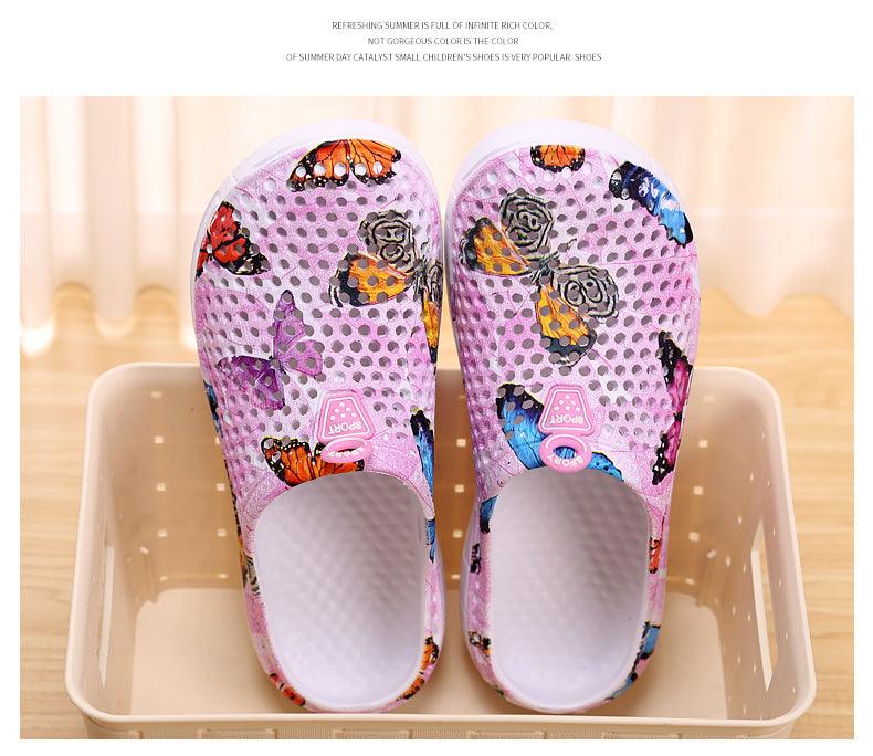 Stevvex womens slip-on quick-dry water clogs pink butterfly mesh slippers on Tampa Home & Garden Store