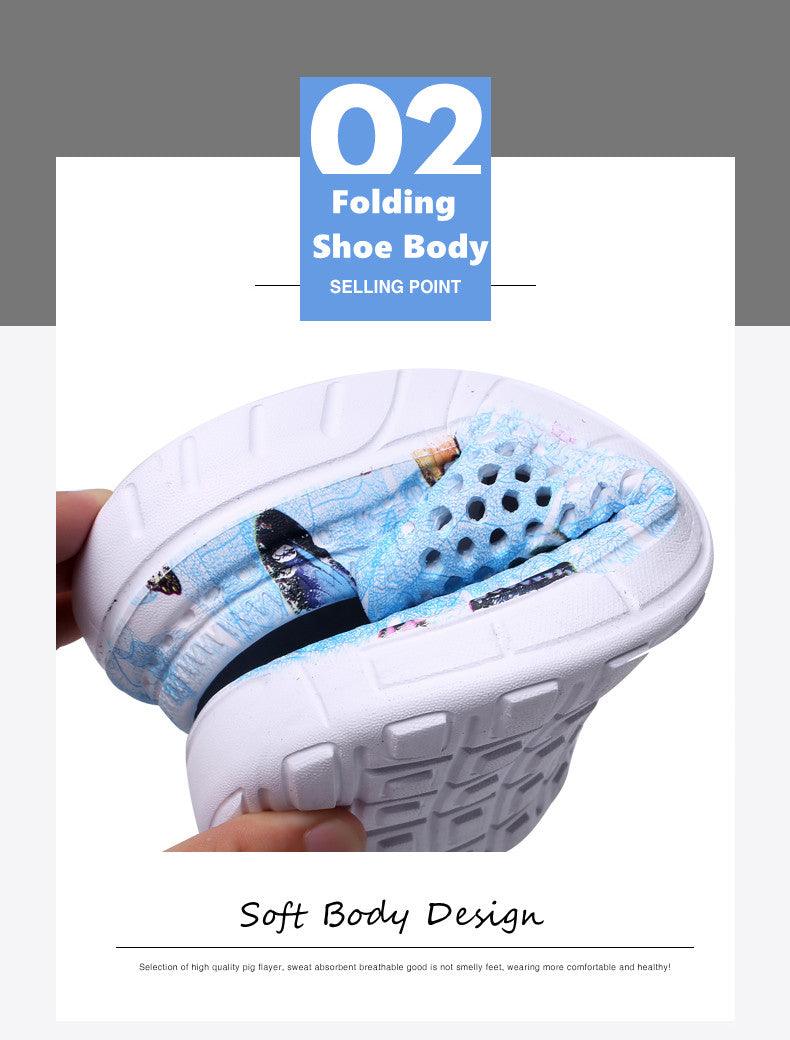 Womens slip-on quick-dry water clogs with blue print upper and white anti-slip sole on Tampa Home & Garden Store