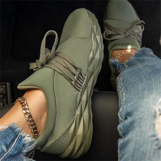 Womens Stevvex olive green casual breathable lace-up sneakers with cushioned sole for walking on Tampa Home & Garden Store