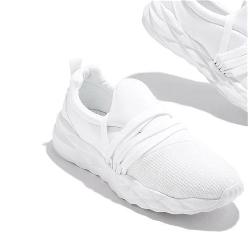 Womens Stevvex white knit upper sneakers with chunky sole, breathable lace-up walking shoes on Tampa Home & Garden Store