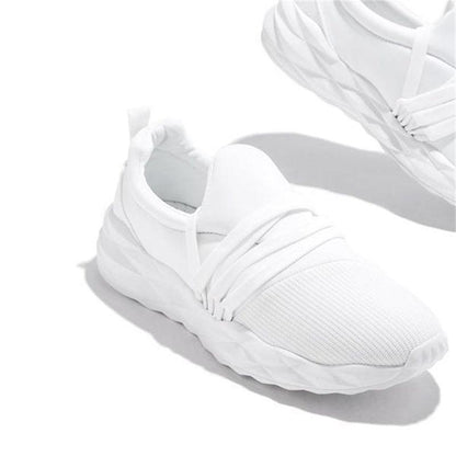Womens Stevvex white knit upper sneakers with chunky sole, breathable lace-up walking shoes on Tampa Home & Garden Store