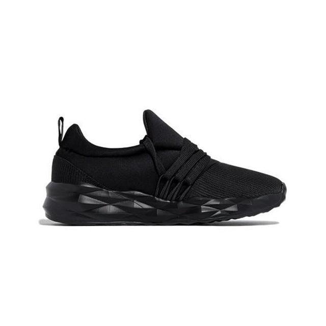 Stevvex womens sneakers casual breathable sport shoes black knit upper lace-up geometric sole on Tampa Home & Garden Store