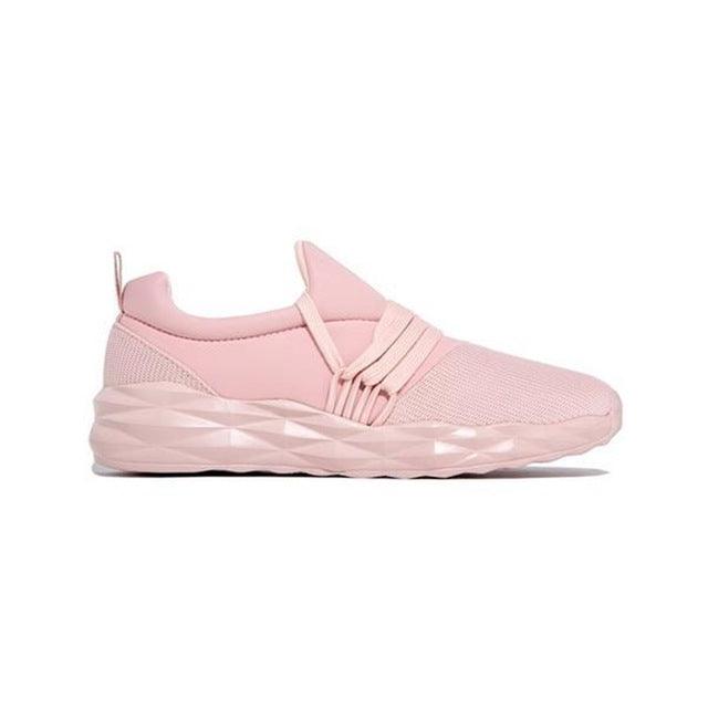 Stevvex women's pink breathable casual sneakers with knit mesh upper and sculpted geometric sole on Tampa Home & Garden Store