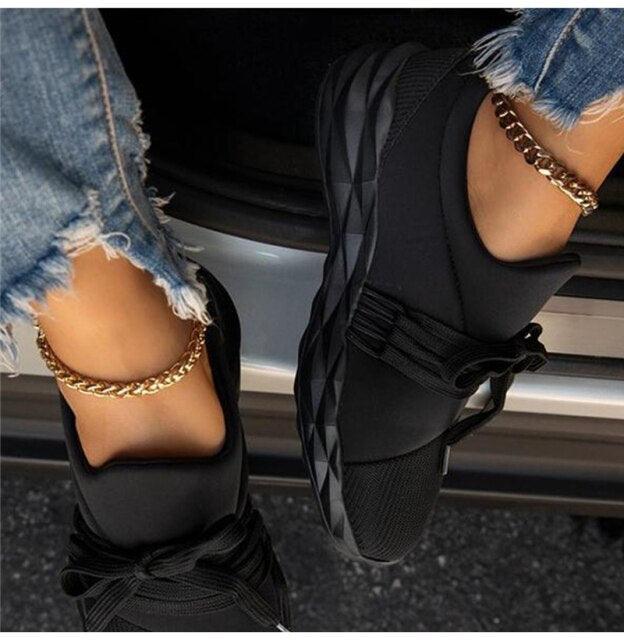 Womens Stevvex black sneakers with strap detail and chunky vulcanized sole pair on Tampa Home & Garden Store