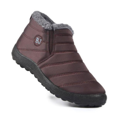 Womens burgundy fur-lined ankle snow boot by Stevvex with quilted upper waterproof design on Tampa Home & Garden Store