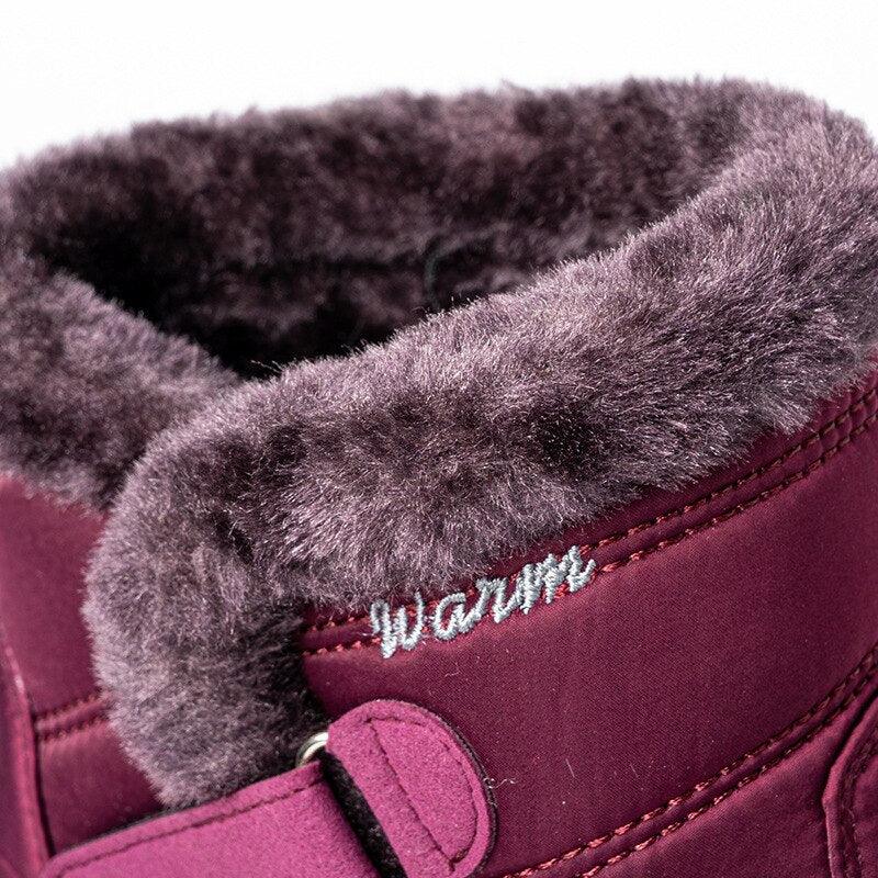 Womens Snow Boots Stevvex burgundy waterproof ankle boot with grey plush fur lining on Tampa Home & Garden Store