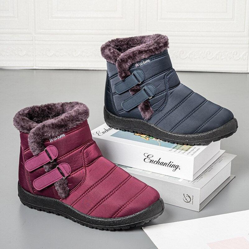 Stevvex Womens Snow Boots with fur lining, waterproof ankle boots burgundy and navy on Tampa Home & Garden Store
