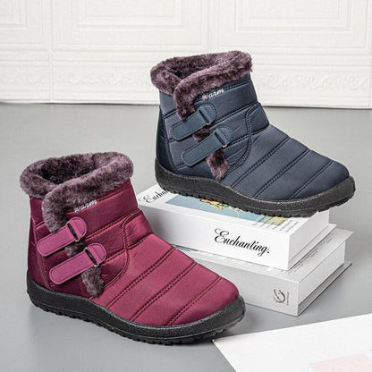 Stevvex Womens Snow Boots with fur lining, waterproof ankle boots burgundy and navy on Tampa Home & Garden Store