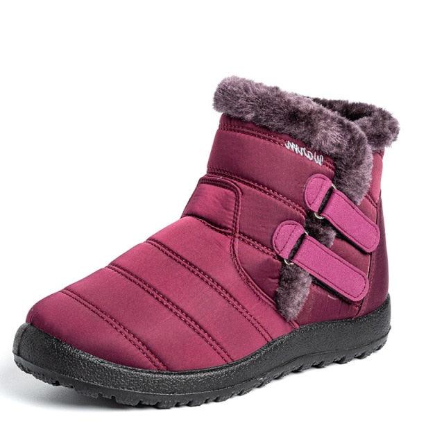 Stevvex womens snow boots magenta waterproof ankle boot with fur lining and hook straps on Tampa Home & Garden Store