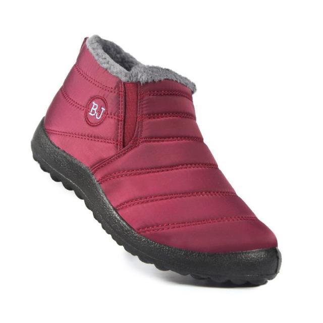 Stevvex womens burgundy ankle snow boot with plush fur lining and waterproof upper on Tampa Home & Garden Store