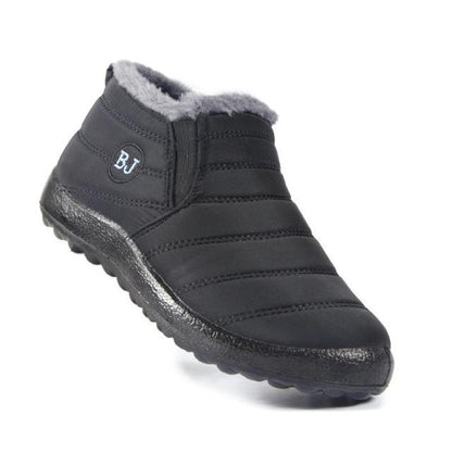 Stevvex black quilted snow boot with fur lining, waterproof slip-on ankle boot on Tampa Home & Garden Store
