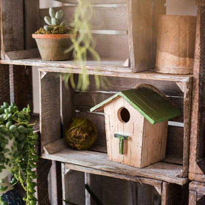 Wood Craft Bird's House Ornament natural wood with green roof by RusticReach on Tampa Home & Garden Store