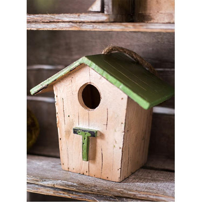 Wood Craft Bird's House Ornament by RusticReach, natural wood with green roof on Tampa Home & Garden Store