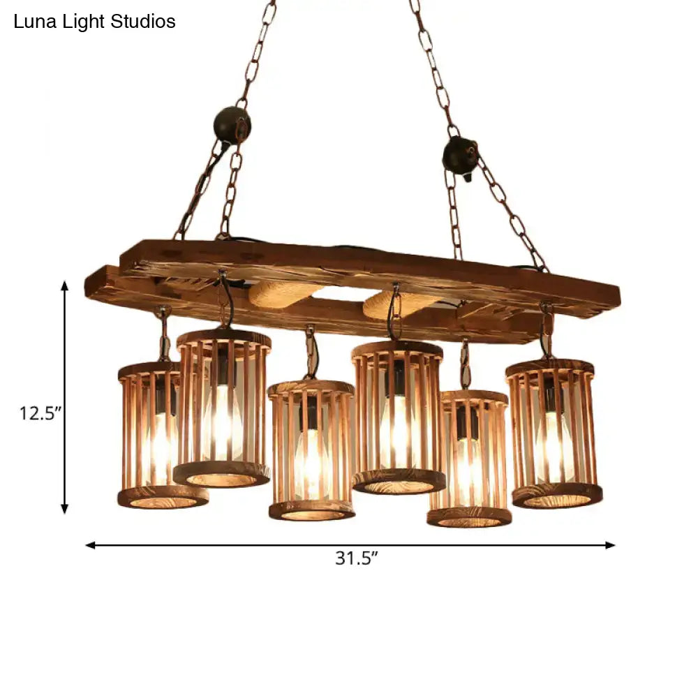 Wood Industrial Island Light pendant with five rustic wooden lanterns Decorbites island light on Tampa Home & Garden Store