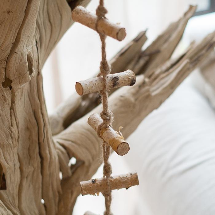 Wood String Ornament RusticReach birch twig segments on natural jute rope on Tampa Home & Garden Store
