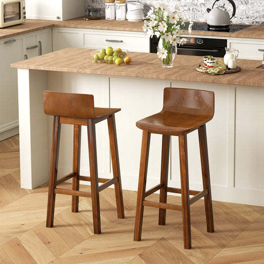 29 Inch Wood Bar Stools Set of 2 with Solid Back and Seat-Walnut - Tampa Home & Garden Store