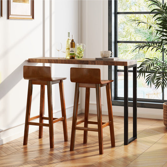 29 Inch Wood Bar Stools Set of 2 with Solid Back and Seat-Walnut - Tampa Home & Garden Store