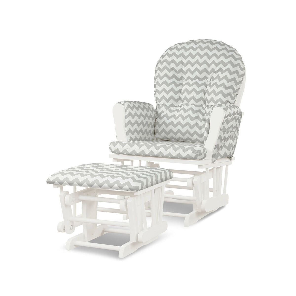 Wood Glider and Ottoman Set with Padded Armrests and Detachable Cushion-Beige