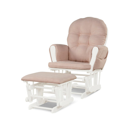 Wood Glider and Ottoman Set with Padded Armrests and Detachable Cushion-Beige